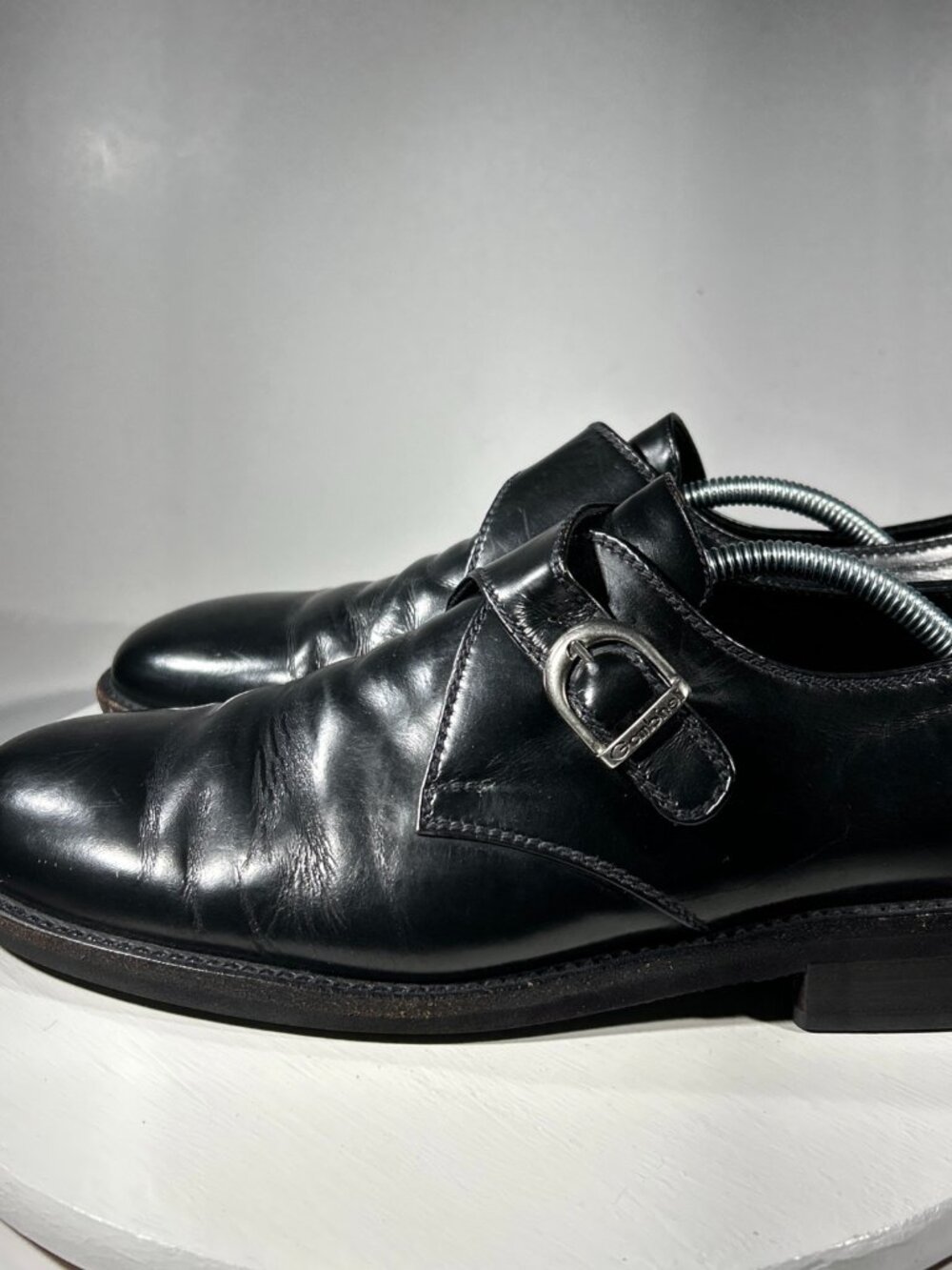 Gambinelli Mens Monk Single Strap Leather Dress Shoes Size 10 Black Buckles
